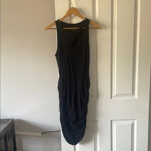 Express Black Asymmetrical Ruched Midi Dress